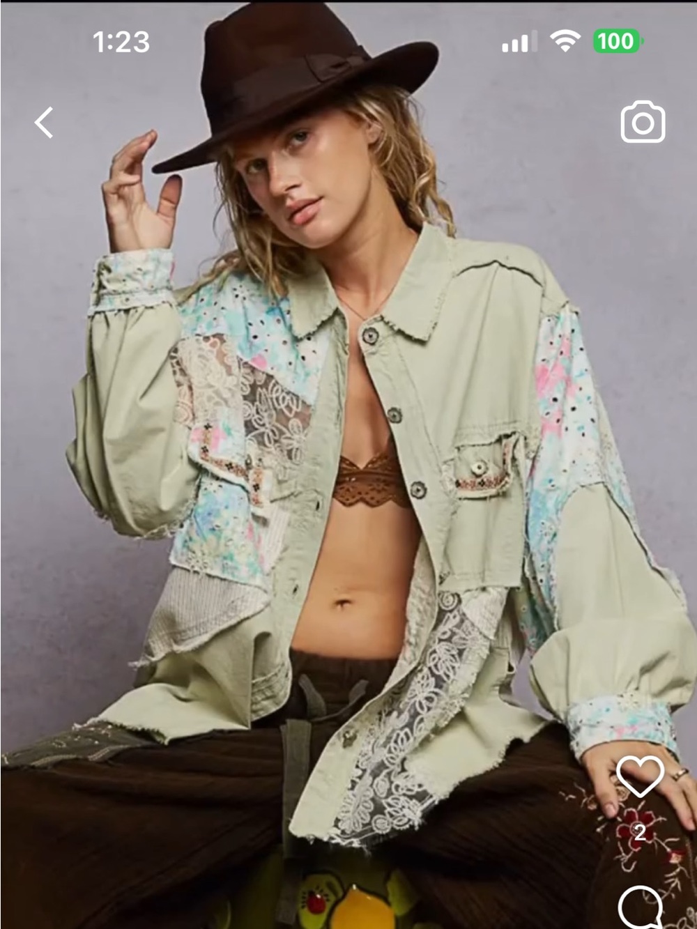 POL Pastel Patchwork Blouse with Lace Panels